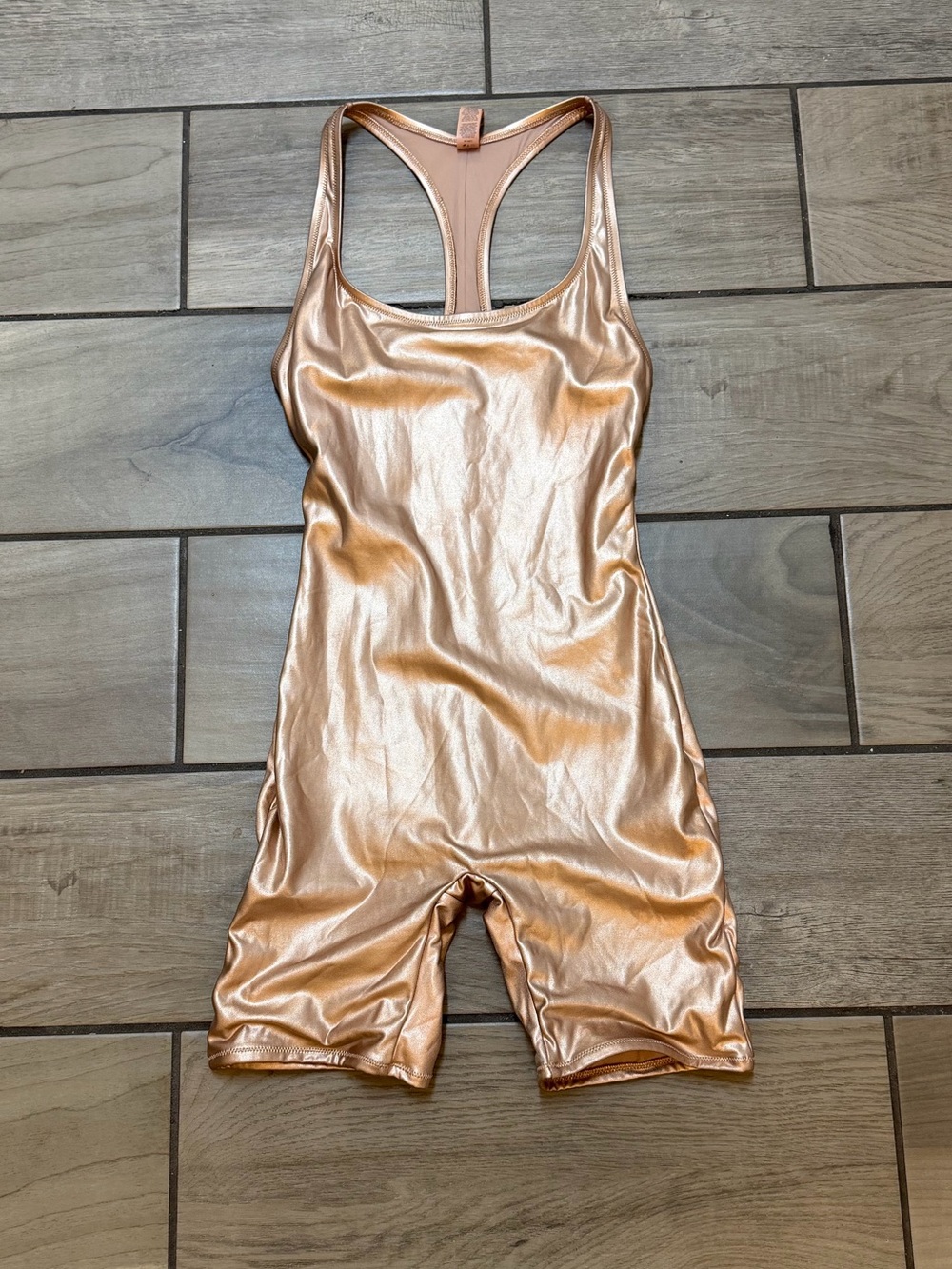 SKIMS Metallic Rose Gold Racerback Romper